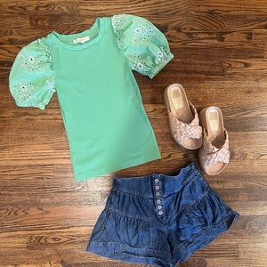 Embroidered Puff Sleeve Top